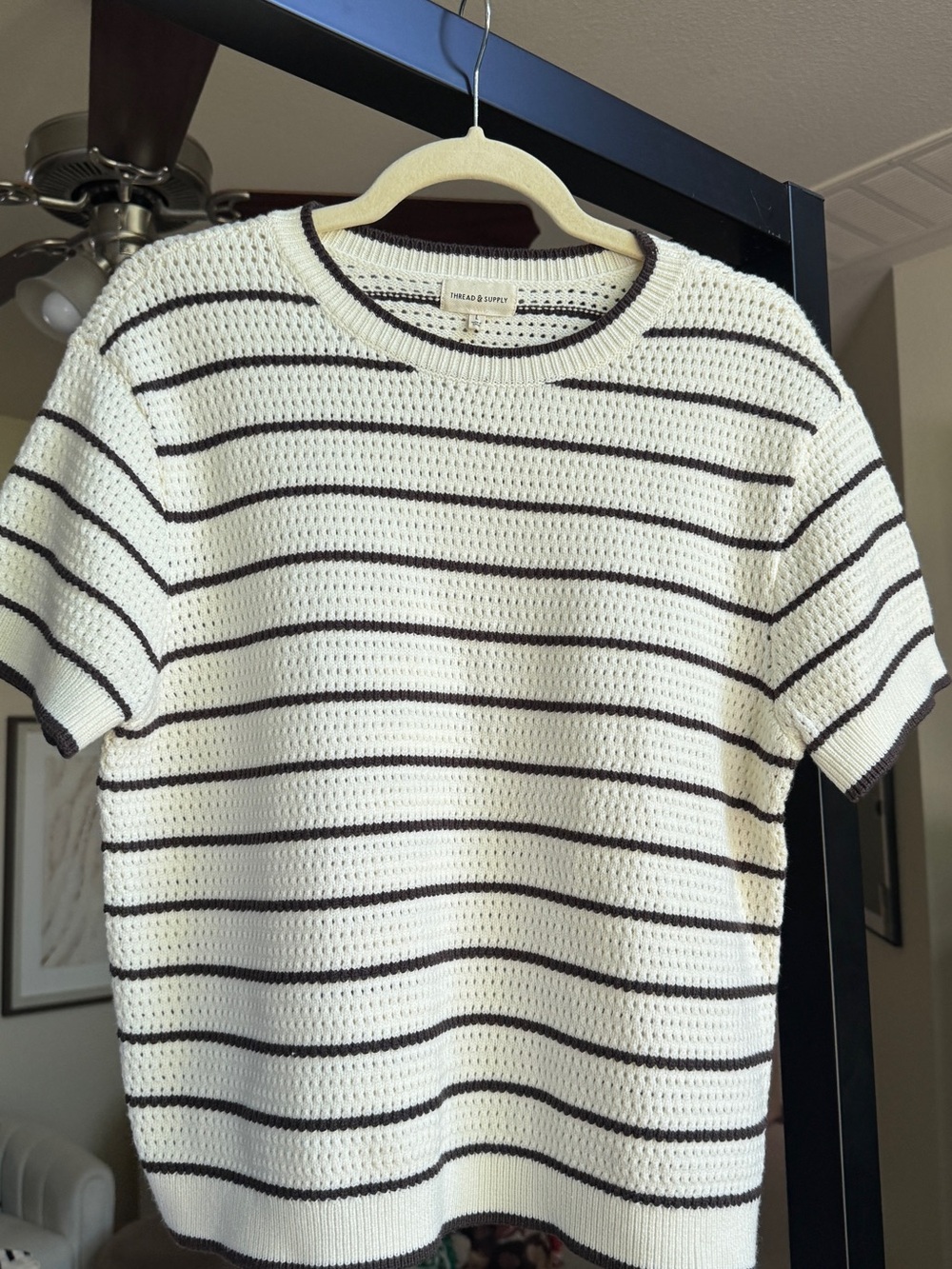 Thread & Supply Women’s Cream Short-Sleeve Striped Knit Shirt